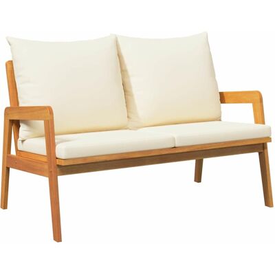 vidaXL Crème blanche, Bois naturel d'acacia, 100% polyester - Canapé extérieur vidaXL Crème blanche, Bois naturel d'acacia, 100% polyester - Canapé extérieur