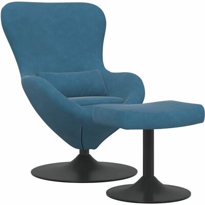 vidaXL Chaise Œuf avec Pouf with Footstool Bleu Velours vidaXL Chaise Œuf avec Pouf with Footstool Bleu Velours