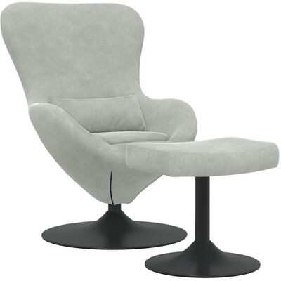 Fauteuil en velours gris clair avec repose-pieds - Mobilier de salon Fauteuil en velours gris clair avec repose-pieds - Mobilier de salon