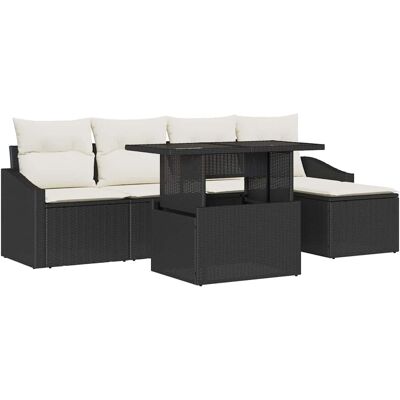 Ensemble de Canapé de Jardin Noir - Rectangulaire, 5 Places, Ratan Synthétique - Extérieur Ensemble de Canapé de Jardin Noir - Rectangulaire, 5 Places, Ratan Synthétique - Extérieur