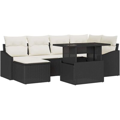 Ensemble de Canapé de Jardin Noir - 7 Pièces, Coussins, Design Modulaire Ensemble de Canapé de Jardin Noir - 7 Pièces, Coussins, Design Modulaire