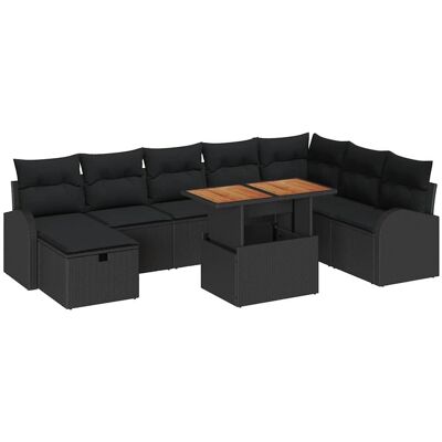 Vidaxl - Ensemble Sofa Jardin 9 Pièces - Noir-Brun - Extérieur Vidaxl - Ensemble Sofa Jardin 9 Pièces - Noir-Brun - Extérieur