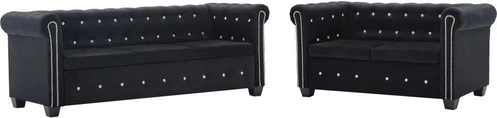 vidaXL Canapés Chesterfield 2 pcs Revêtement en velours Noir