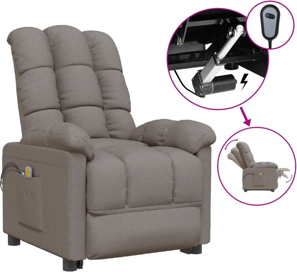 vidaXL Fauteuil de massage inclinable électrique Taupe Tissu