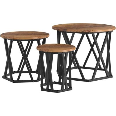 vidaXL Ensemble de Tables Basses en Bois et Métal - Charme Rustique vidaXL Ensemble de Tables Basses en Bois et Métal - Charme Rustique