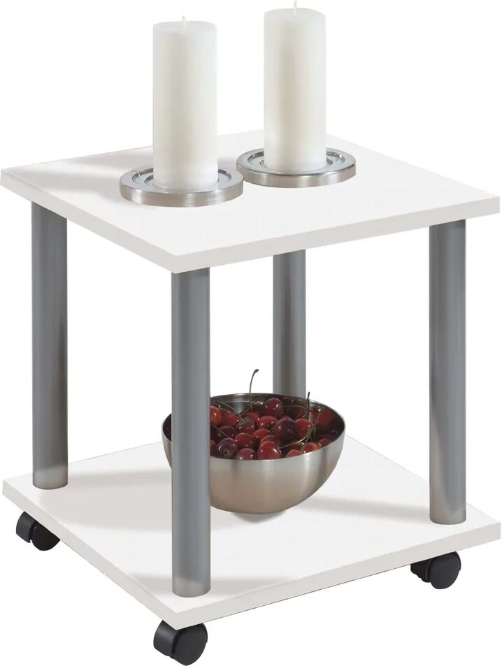 FMD Table d'appoint avec roues pivotantes Blanc