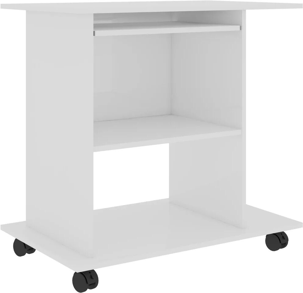 vidaXL Bureau d'ordinateur Blanc brillant 80x50x75 cm Aggloméré