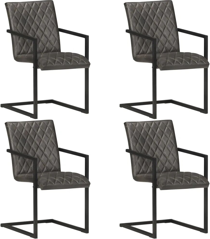 vidaXL Chaises de salle à manger cantilever 4 pcs Gris Cuir véritable