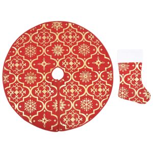 vidaXL Jupe de sapin de Noël de luxe avec chaussette Rouge 90 cm Tissu
