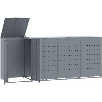 vidaXL Abri pour 4 poubelles en acier gris - 276x79x117 cm vidaXL Abri pour 4 poubelles en acier gris - 276x79x117 cm