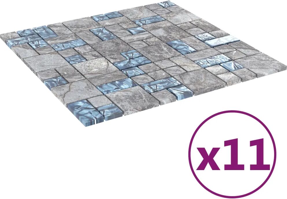 vidaXL Carreaux mosaïque 11 pcs Gris et bleu 30x30 cm Verre