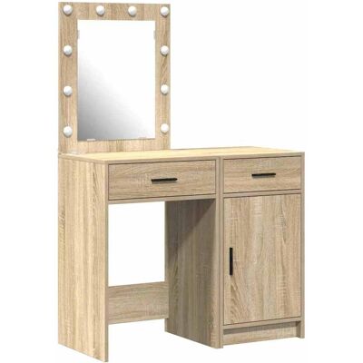vidaXL Set mit 2 Sonoma Eiche Spanplatte Standard Schminktisch Beige - Vanity Table vidaXL Set mit 2 Sonoma Eiche Spanplatte Standard Schminktisch Beige - Vanity Table