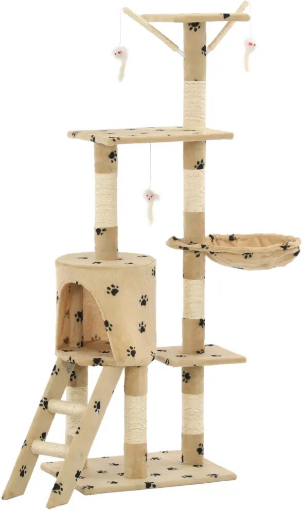 vidaXL Arbre à chat avec griffoir en sisal 138cm Beige Motif de pattes