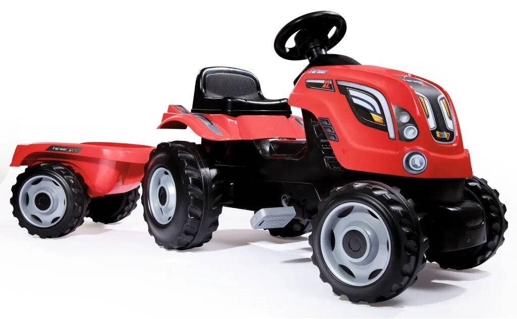 Smoby Tracteur à enfourcher enfant avec remorque Farmer XL Rouge