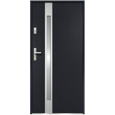 Vente-unique Porte d'entrée en acier vitrée avec inox H207 x L100 cm - verre dépoli - anthracite - épaisseur 55 mm - poussant droit - BRAGA Vente-unique Porte d'entrée en acier vitrée avec inox H207 x L100 cm - verre dépoli - anthracite - épaisseur 55 mm - poussant droit - BRAGA