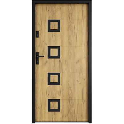 Vente-unique Porte d'entrée en acier avec inox H207 x L100 cm effet chêne - épaisseur 55 mm - poussant droit - TIFANA Vente-unique Porte d'entrée en acier avec inox H207 x L100 cm effet chêne - épaisseur 55 mm - poussant droit - TIFANA