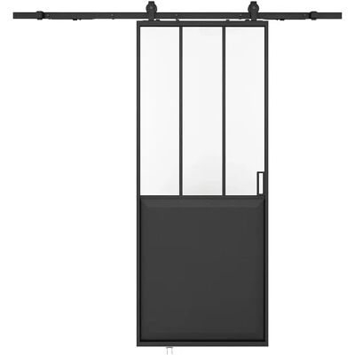 Vente-unique Porte coulissante atelier avec système en applique - Noir et verre trempé dépoli - H205 x L73 cm - ARTISTO II Vente-unique Porte coulissante atelier avec système en applique - Noir et verre trempé dépoli - H205 x L73 cm - ARTISTO II
