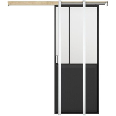 Vente-unique Porte coulissante atelier avec système à galandage - Noir et verre trempé dépoli - H205 x L73 cm - ARTISTO II Vente-unique Porte coulissante atelier avec système à galandage - Noir et verre trempé dépoli - H205 x L73 cm - ARTISTO II