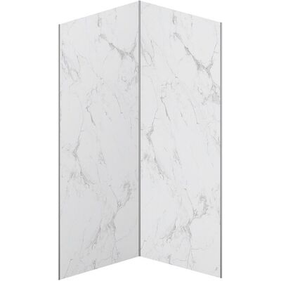 Vente-unique Lot de 2 panneaux muraux de douche effet marbre blanc en aluminium avec profilés - 2 x L90 x H210 cm - ENEKO Vente-unique Lot de 2 panneaux muraux de douche effet marbre blanc en aluminium avec profilés - 2 x L90 x H210 cm - ENEKO