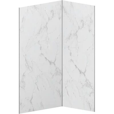 Vente-unique Lot de 2 panneaux muraux de douche effet marbre blanc en aluminium avec profilés - L90 x L120 x H210 cm - ENEKO Vente-unique Lot de 2 panneaux muraux de douche effet marbre blanc en aluminium avec profilés - L90 x L120 x H210 cm - ENEKO