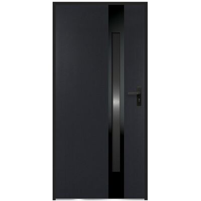 Vente-unique Porte d'entrée en acier pleine et inox H207 x L100 cm - verre fumé - anthracite et noir - épaisseur 55 mm - poussant gauche - BRAGA Vente-unique Porte d'entrée en acier pleine et inox H207 x L100 cm - verre fumé - anthracite et noir - épaisseur 55 mm - poussant gauche - BRAGA
