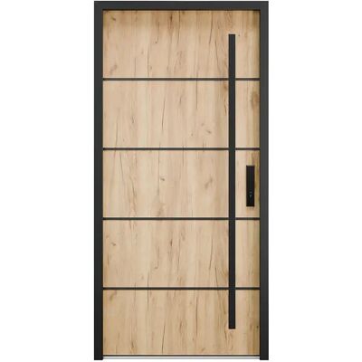 Vente-unique Porte d'entrée en acier pleine et inox H207 x L100 cm effet chêne - épaisseur 68 mm - poussant gauche - LUSADA Vente-unique Porte d'entrée en acier pleine et inox H207 x L100 cm effet chêne - épaisseur 68 mm - poussant gauche - LUSADA