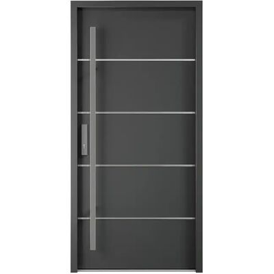 Vente-unique Porte d'entrée en acier pleine et inox H207 x L100 cm anthracite - épaisseur 68 mm - poussant droit - LUSADA Vente-unique Porte d'entrée en acier pleine et inox H207 x L100 cm anthracite - épaisseur 68 mm - poussant droit - LUSADA