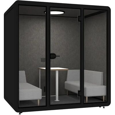 Vente-unique Cabine acoustique en aluminium et verre trempé - 4 personnes - Avec mobilier - Noir - NABARU Vente-unique Cabine acoustique en aluminium et verre trempé - 4 personnes - Avec mobilier - Noir - NABARU