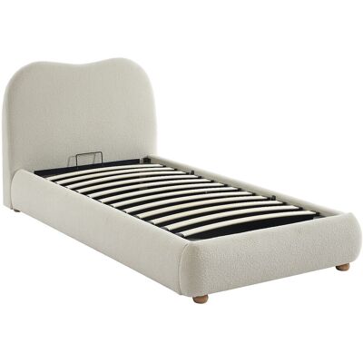Vente-unique Lit coffre 90 x 190 cm - Tissu bouclette - Blanc - VANARI Vente-unique Lit coffre 90 x 190 cm - Tissu bouclette - Blanc - VANARI