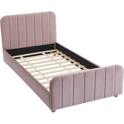 Vente-unique Lit 90 x 190 cm - Velours avec coutures verticales - Rose - ROGADI Vente-unique Lit 90 x 190 cm - Velours avec coutures verticales - Rose - ROGADI