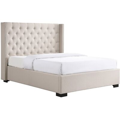 Vente-unique Lit 160 x 200 cm avec tête de lit capitonnée - Tissu - Beige - MASSIMO Vente-unique Lit 160 x 200 cm avec tête de lit capitonnée - Tissu - Beige - MASSIMO