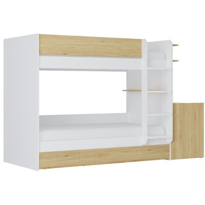 Vente-unique Lit superposé avec tiroir lit gigogne et 2 bureaux 3 x 90 x 190 cm - Coloris : Blanc et naturel - DOMATI Vente-unique Lit superposé avec tiroir lit gigogne et 2 bureaux 3 x 90 x 190 cm - Coloris : Blanc et naturel - DOMATI