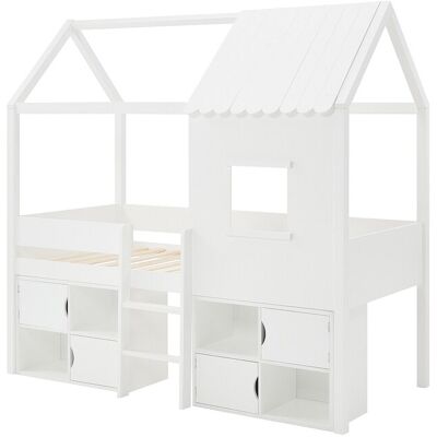 Vente-unique Lit mi-hauteur cabane 90 x 190 cm - Pin et MDF - Blanc - VALESKIA Vente-unique Lit mi-hauteur cabane 90 x 190 cm - Pin et MDF - Blanc - VALESKIA