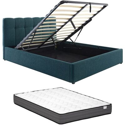 Vente-unique Lit coffre 140 x 190 cm - Tissu bouclette - Bleu canard + Matelas - MAZIRI Vente-unique Lit coffre 140 x 190 cm - Tissu bouclette - Bleu canard + Matelas - MAZIRI