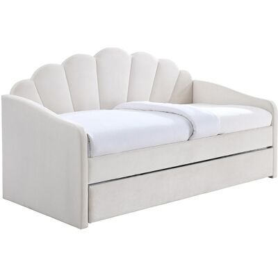 Vente-unique Lit gigogne coquillage 2 x 90 x 190 cm - Velours - Blanc - ELUSIA Vente-unique Lit gigogne coquillage 2 x 90 x 190 cm - Velours - Blanc - ELUSIA