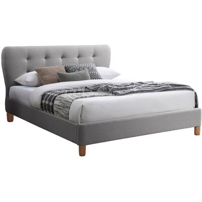 Vente-unique Lit 160 x 200 cm avec tête de lit capitonnée - Tissu - Gris clair - ELIDE Vente-unique Lit 160 x 200 cm avec tête de lit capitonnée - Tissu - Gris clair - ELIDE
