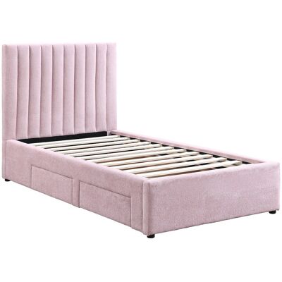 Vente-unique Lit 90 x 190 cm avec 2 tiroirs - Tissu - Rose - SARAH Vente-unique Lit 90 x 190 cm avec 2 tiroirs - Tissu - Rose - SARAH