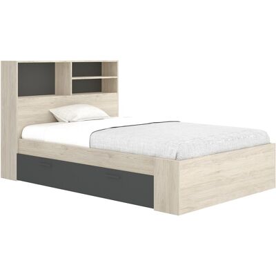 Vente-unique Lit 120 x 190 cm avec rangements - Coloris : Naturel et anthracite - VARDIEL Vente-unique Lit 120 x 190 cm avec rangements - Coloris : Naturel et anthracite - VARDIEL