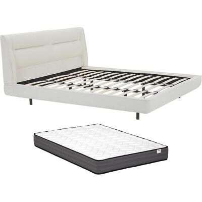 Vente-unique Lit 180 x 200 cm - Tissu bouclette - Beige + Matelas - ISYDE Vente-unique Lit 180 x 200 cm - Tissu bouclette - Beige + Matelas - ISYDE