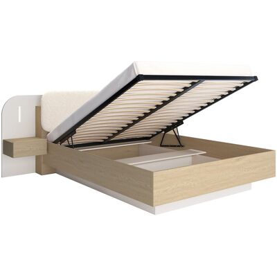 Vente-unique Lit coffre avec chevets 160 x 200 cm - Avec LEDs - Coloris : Beige et naturel - LYORIMA Vente-unique Lit coffre avec chevets 160 x 200 cm - Avec LEDs - Coloris : Beige et naturel - LYORIMA