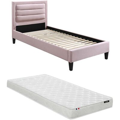 Vente-unique Lit 90 x 190 cm avec tête de lit coloris rose - Rose + Matelas - MACHUPIO Vente-unique Lit 90 x 190 cm avec tête de lit coloris rose - Rose + Matelas - MACHUPIO