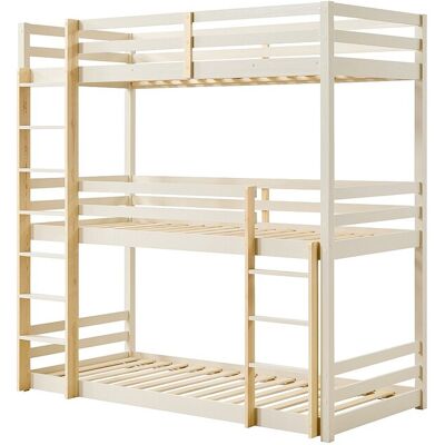 Vente-unique Lits superposés triple - 3 x 90 x 200 cm - Pin – Beige et naturel - VAGAR Vente-unique Lits superposés triple - 3 x 90 x 200 cm - Pin – Beige et naturel - VAGAR