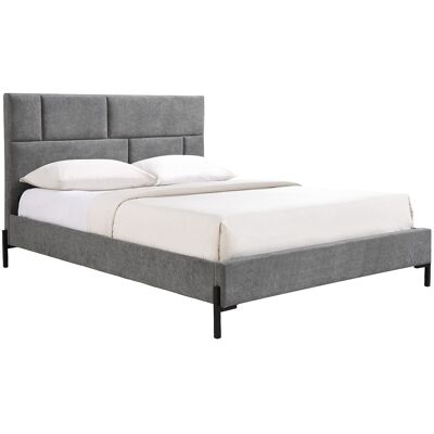 Vente-unique Lit 160 x 200 cm avec tête de lit rembourrée – Tissu – Gris – NOULAVO Vente-unique Lit 160 x 200 cm avec tête de lit rembourrée – Tissu – Gris – NOULAVO