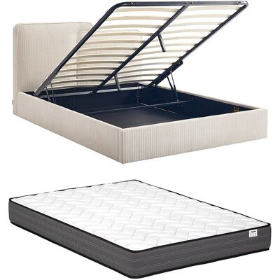 Vente-unique Lit coffre 180 x 200 cm - Velours côtelé - Beige + Matelas - NAYOLA Vente-unique Lit coffre 180 x 200 cm - Velours côtelé - Beige + Matelas - NAYOLA