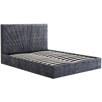 Vente-unique Lit coffre 160 x 200 cm - Tissu texturé – Gris anthracite - RIBIOLA Vente-unique Lit coffre 160 x 200 cm - Tissu texturé – Gris anthracite - RIBIOLA