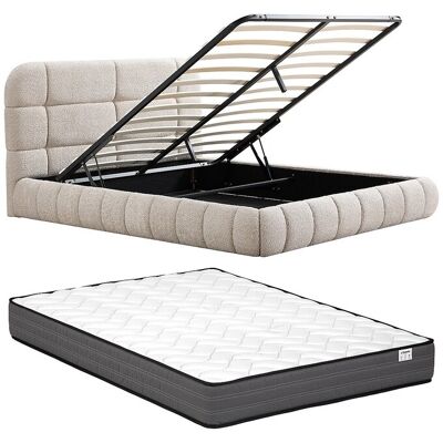 Vente-unique Lit coffre 140 x 190 cm - Tissu bouclette - Beige + Matelas - FORIOSY Vente-unique Lit coffre 140 x 190 cm - Tissu bouclette - Beige + Matelas - FORIOSY
