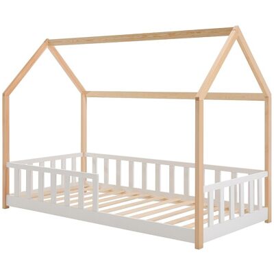 Vente-unique Lit cabane 90 x 190 cm - Pin - Coloris : Naturel et blanc - MARTEVI Vente-unique Lit cabane 90 x 190 cm - Pin - Coloris : Naturel et blanc - MARTEVI