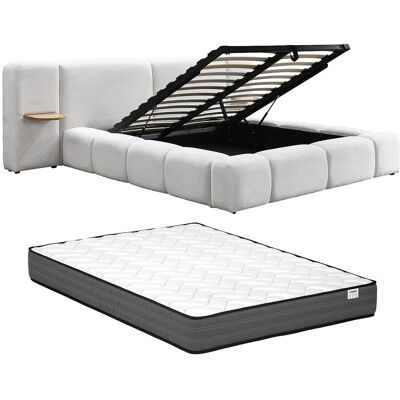 Vente-unique Lit coffre avec chevets 160 x 200cm – Tissu bouclette – Beige + Matelas – VILACO Vente-unique Lit coffre avec chevets 160 x 200cm – Tissu bouclette – Beige + Matelas – VILACO