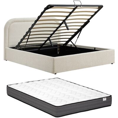 Vente-unique Lit coffre 140 x 190 cm - Tissu bouclette - Beige + Matelas – FIDOZIA Vente-unique Lit coffre 140 x 190 cm - Tissu bouclette - Beige + Matelas – FIDOZIA