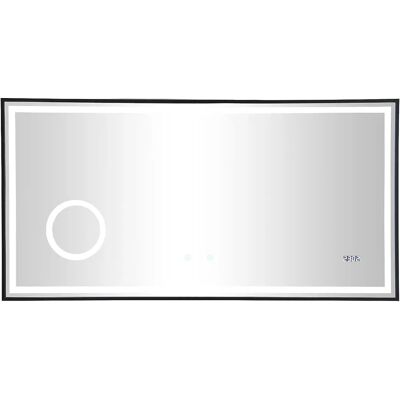 Vente-unique Miroir de salle de bain rectangulaire lumineux avec horloge digitale - Noir - 120 x 60 cm - AITANA Vente-unique Miroir de salle de bain rectangulaire lumineux avec horloge digitale - Noir - 120 x 60 cm - AITANA